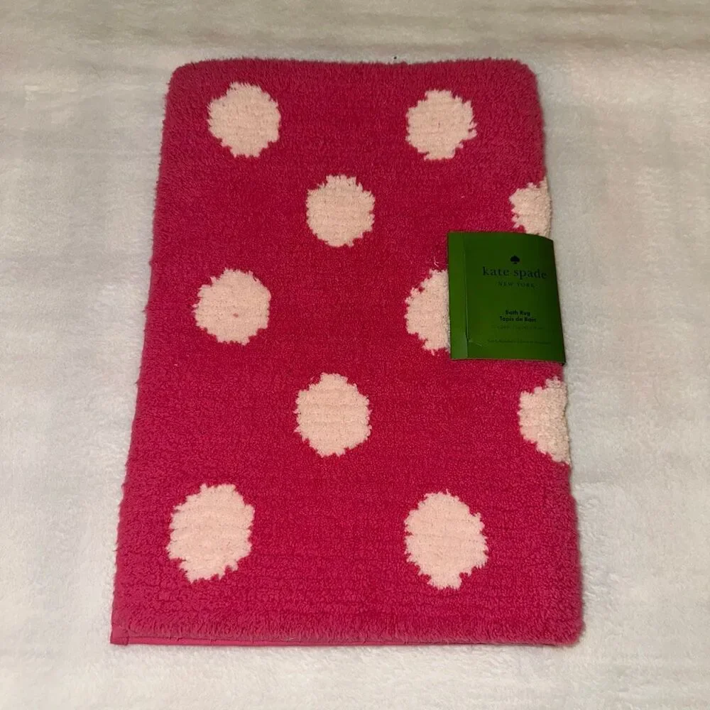 Kate Spade Bathroom Rug Bathmat Hot Pink With Light Pink Polka Dots 17x24” NWT